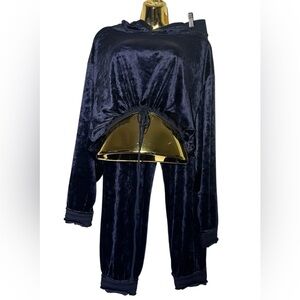 Free People Navy Velvet Jogger Set Small